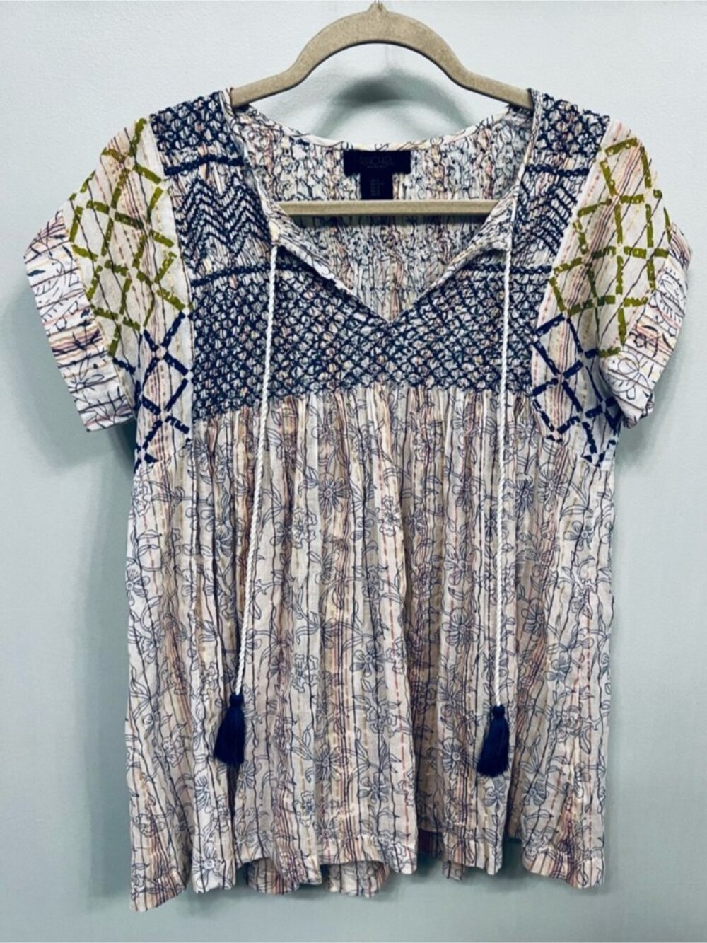 RACHEL Rachel Roy Boho Smocked Peasant Tunic - Size Medium - Cotton blend